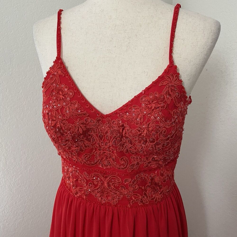 Jj’s House Women’s Size 4 Dress Formal Prom Bridesmaid Red Beaded Halter Back - Picture 3 of 10